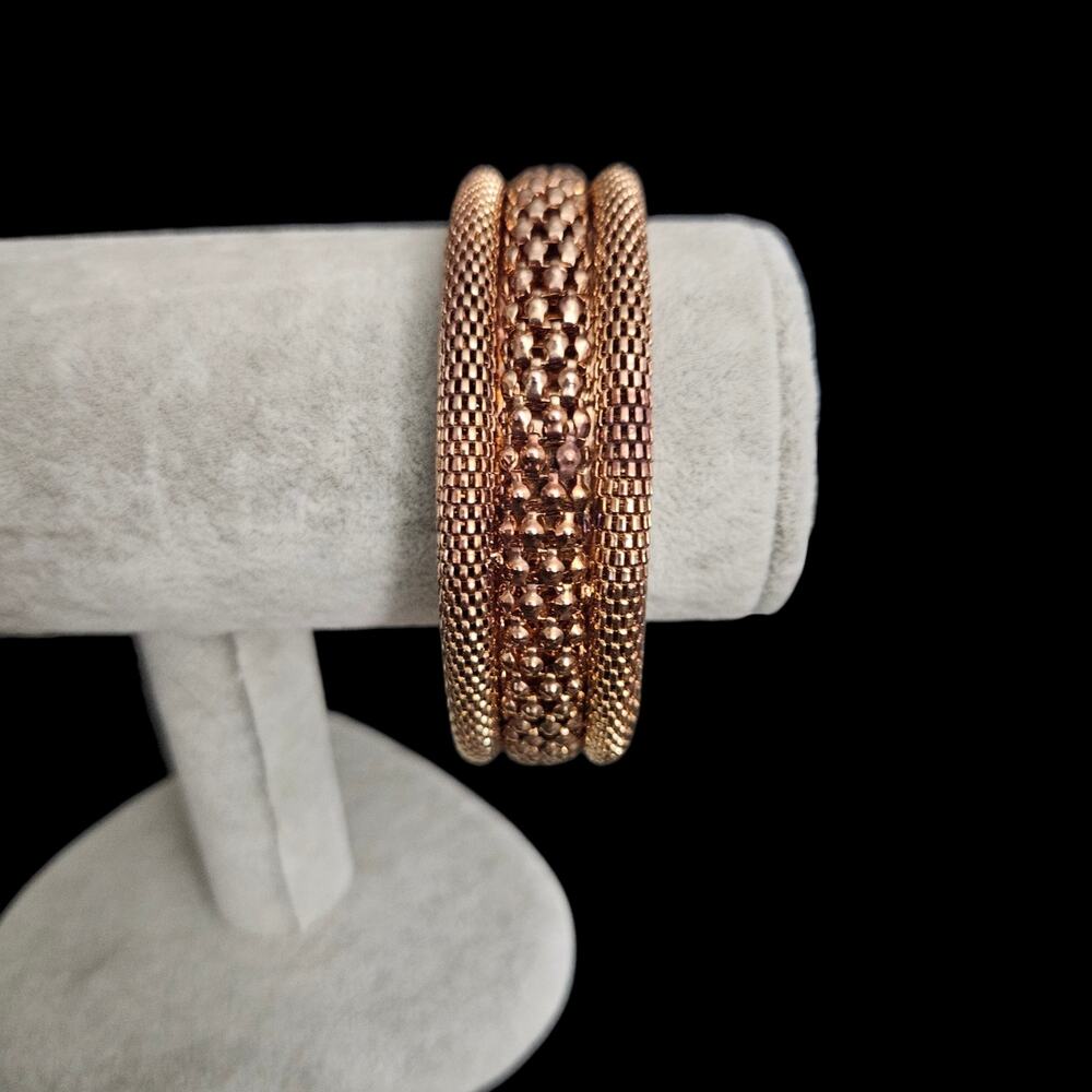 Vintage 1970s Copper Tone Textured Mesh Wide Bangle Bracelet Statement